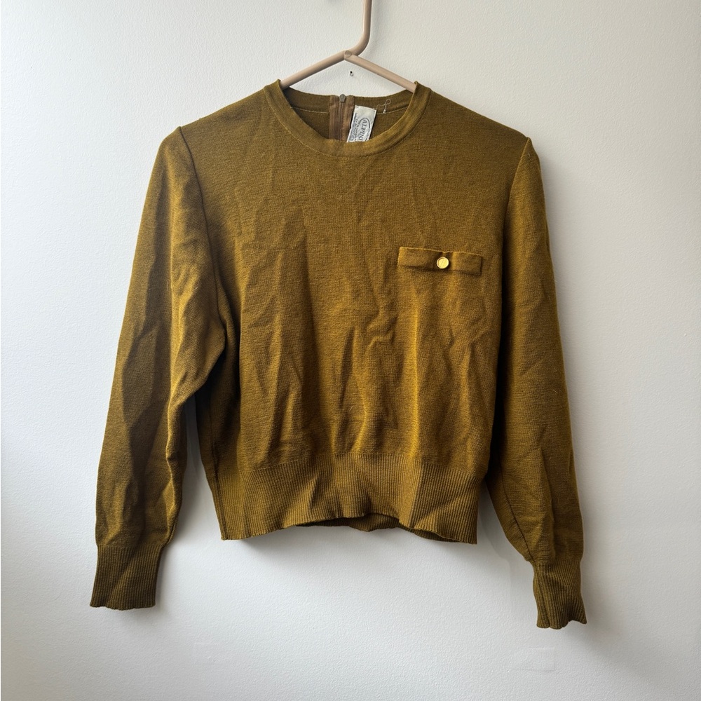 Vintage Woolmark Olive Green Cropped Sweater - Made in Switzerland